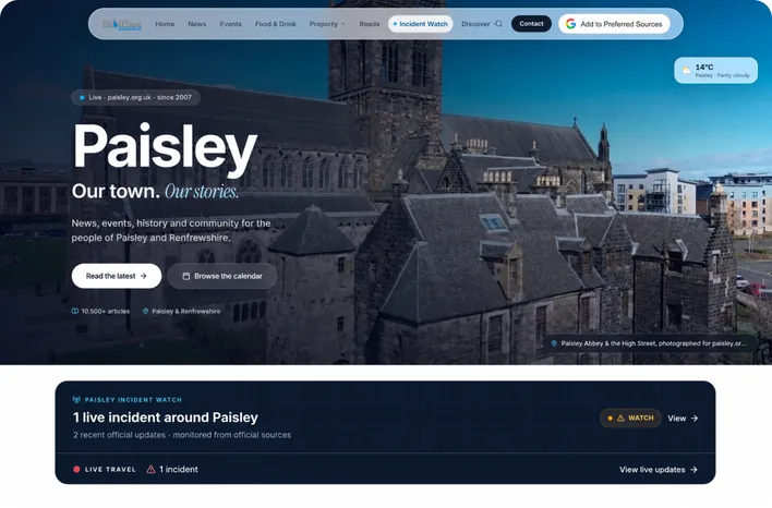 Paisley.org.uk, built with Emergent